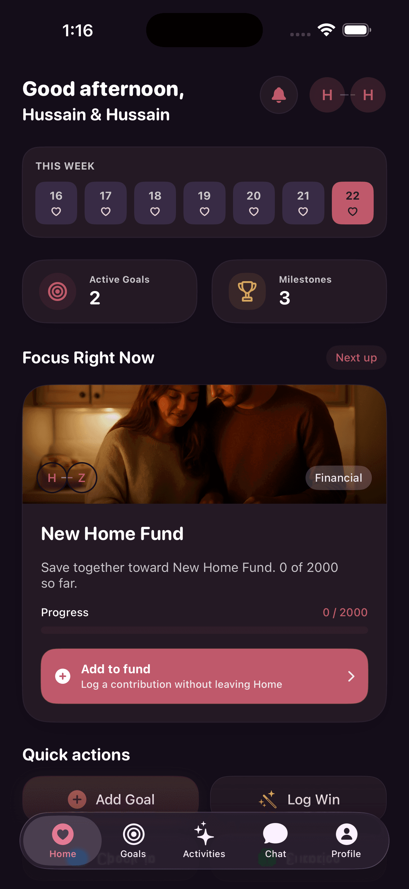 Couple Connect home screen