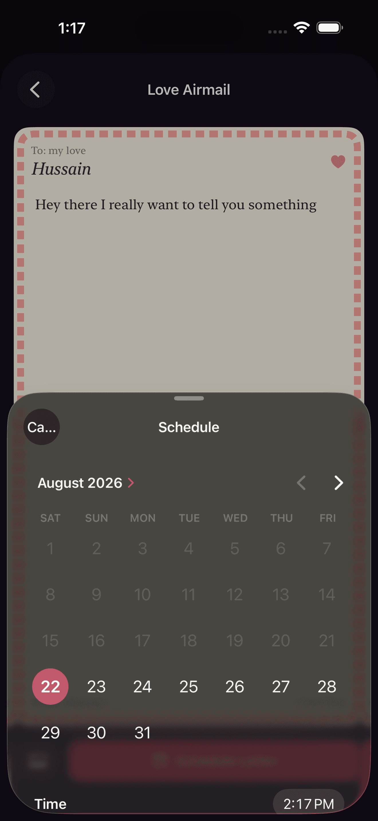 Couple Connect Love Airmail schedule screen