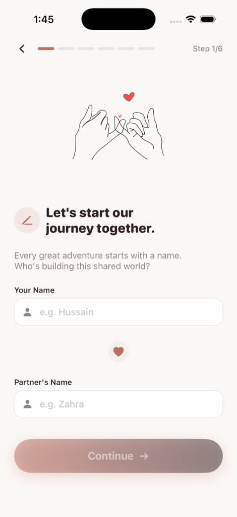 Your name and partner's name (light)