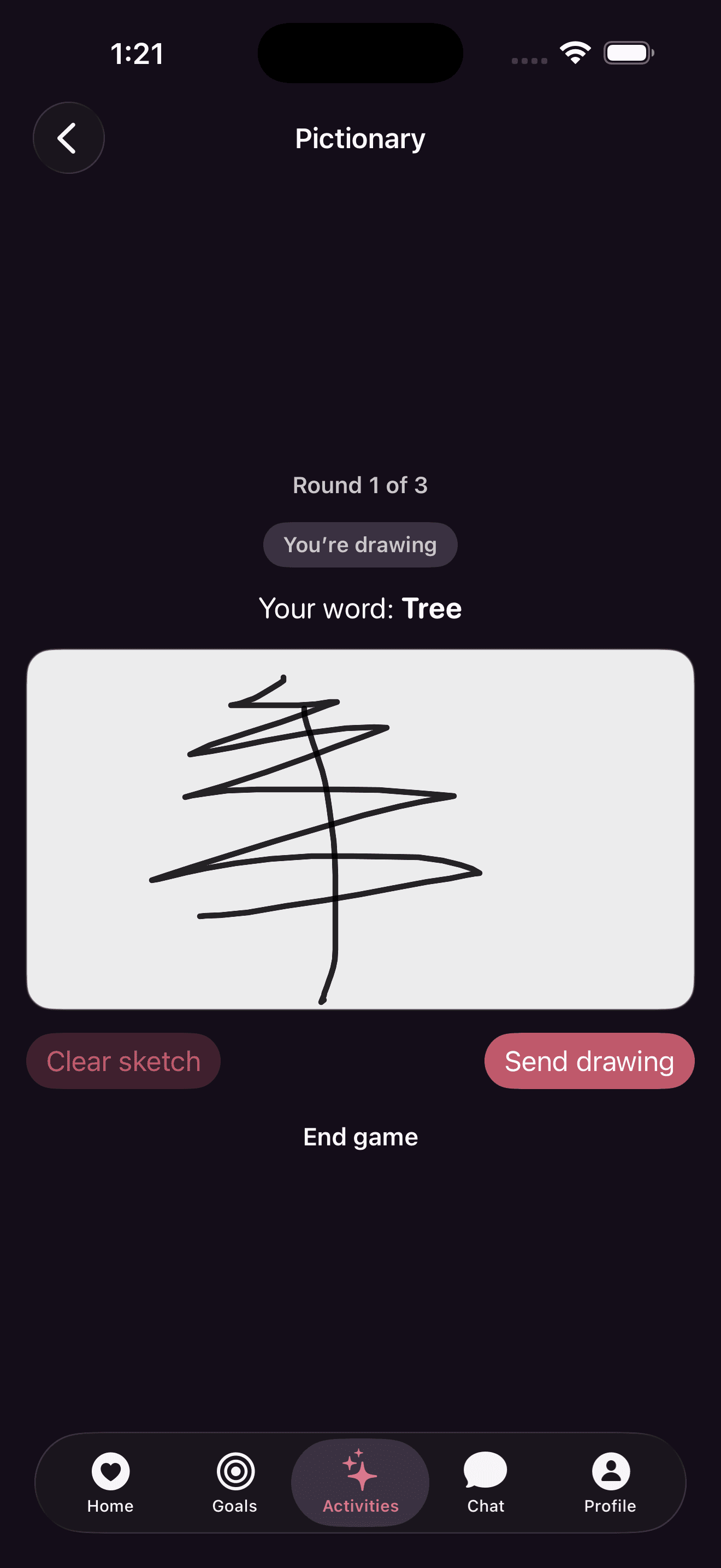 Pictionary — drawing a tree for your partner