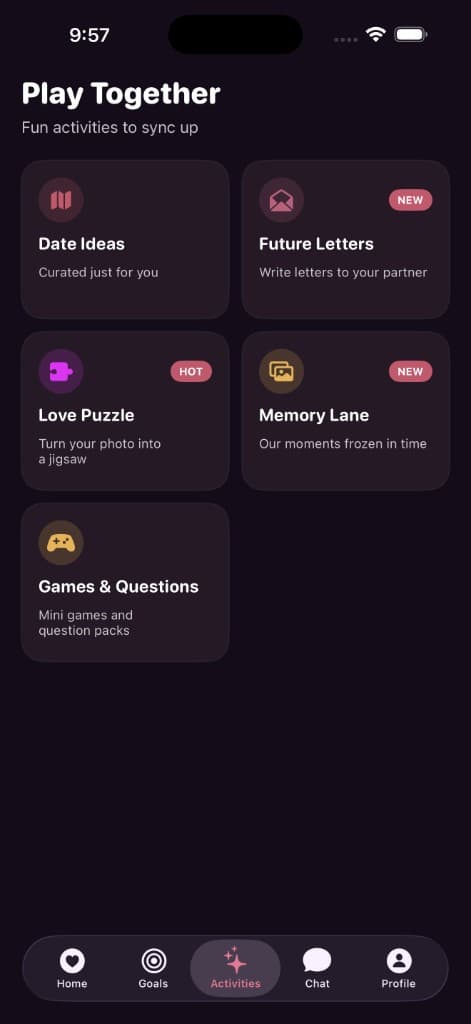 Couple Connect Play Together activities hub